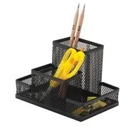 Q-CONNECT Przybornik na biurko Office Set, metalowy, 4 komory, czarny KF15112 - Artykuły biurowe - miniaturka - grafika 2