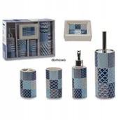 Mydelniczki i dozowniki mydła - CERAMICZNY ZESTAW ŁAZIENKOWY 5 niebieski szlaczki - miniaturka - grafika 1