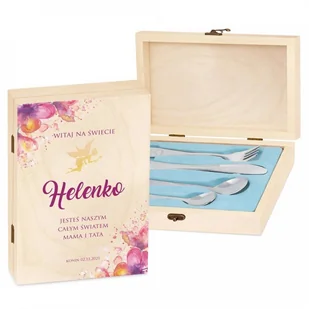 Murrano Zestaw Sztućców Dla Dzieci W Drewnianym Etui Nadruk Wróżka SZT-ANIMALS_DRW-UV-004 - Sztućce dla dzieci - miniaturka - grafika 2