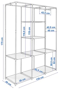 Szafa tekstylna z 8 półkami SONIA Szara z kurtyną 5902340321133 - Szafy - miniaturka - grafika 9