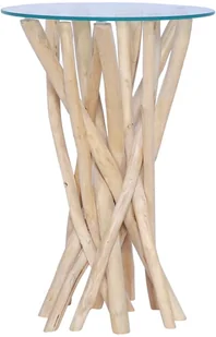 vidaXL vidaXL Stolik kawowy ze szklanym blatem, 35x35x50 cm, drewno tekowe - Ławy i stoliki kawowe - miniaturka - grafika 6