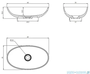 Omnires Shell M+ umywalka nablatowa 60x35 cm biały połysk SHELLUNBP | - Umywalki - miniaturka - grafika 2