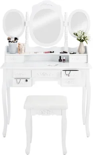 tectake Toaletka z 7 szufladami, lustrem i taboretem w antycznym stylu - biały 402074 - Toaletki - miniaturka - grafika 5