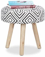 Pufy i podnóżki - Relaxdays okrągły taboret z wzorem karo, drewniane nogi, pokój dzienny, podnóżek, taboret tapicerowany 35 x 35 cm, czarno-biały 10023194 - miniaturka - grafika 1