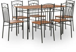 7-częściowy zestaw mebli do jadalni, MDF i stal, brązowy - Stoły z krzesłami - miniaturka - grafika 2