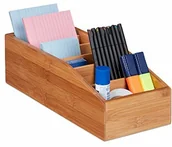 Pudła i pojemniki do przechowywania - Relaxdays pudełko do przechowywania z bambusa, 6 przegródek, uniwersalne pudełko do przechowywania do biura, łazienki, kuchni, wys. x szer. x gł.: 10 x 14 x 35 cm, kolor naturalny - miniaturka - grafika 1