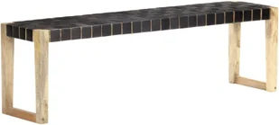 VidaXL Ławka, 150 cm, czarna, skóra naturalna i lite drewno mango 321839 VidaXL - Ławki do przedpokoju - miniaturka - grafika 10