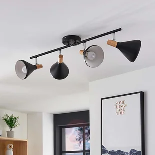 Lampenwelt com Czarny spot sufitowy LED Arina z drewnem - Lampy sufitowe - miniaturka - grafika 2