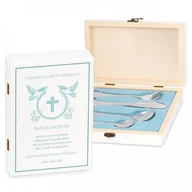 Sztućce dla dzieci - Murrano Zestaw Sztućców Dla Dzieci W Drewnianym Etui Nadruk Chrzest Św. SZT-ANIMALS_DRW-UV-006 - miniaturka - grafika 1