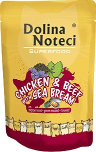 Dolina Noteci Superfood kurczak i wołowina z doradą saszetka 10x85g 42325-uniw - Mokra karma dla kotów - miniaturka - grafika 2