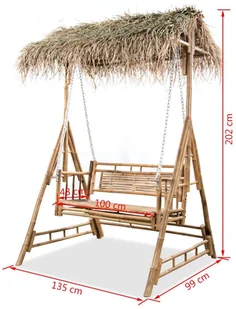 vidaXL 2-osobowa huśtawka ogrodowa z bambusa i liści palmy, 202 cm - Huśtawki - miniaturka - grafika 6
