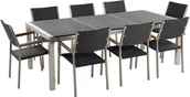 Meble ogrodowe - Beliani Zestaw ogrodowy stół granit palony dzielony blat czarny i 8 krzeseł rattanowych czarnych GROSSETO 16998 - miniaturka - grafika 1