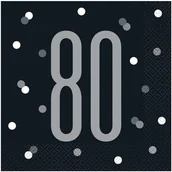 Gadżety dla niej i dla niego - Unique Serwetki "80 urodziny Glitz Grochy" czarne UNIQUE 33 cm 16 szt U83550 - miniaturka - grafika 1