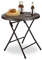 Stoły ogrodowe - Relaxdays Stół ogrodowy Stół składany  BASTIAN, okrągły, wys. x szer. x głęb.): 74 x 80 x 80 cm, metal, tworzywo sztuczne, wygląd la ratan, brązowy 10020057_643 - miniaturka - grafika 1