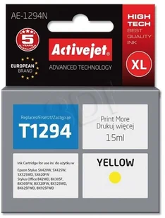 ActiveJet Tusz AE-1294N (do drukarki Epson, zamiennik T1294 supreme 15ml yellow) EXPACJAEP0206 - Tusze zamienniki - miniaturka - grafika 2