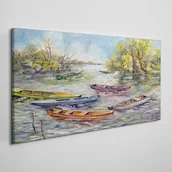 Obrazy i zdjęcia - PL Coloray Obraz na Płótnie jezioro łodzie drzewa niebo 120x60cm - miniaturka - grafika 1