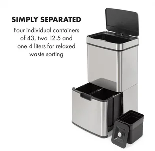 FENIKS Klarstein Klarstein Touchless, czujnik, 72 l, 4 pojemniki, ABS / PP / stal nierdzewna KG15-TouchlessBin - Kosze na śmieci FENIKS Klarstein Klarstein Touchless, czujnik, 72 l, 4 pojemniki, ABS / PP / stal nierdzewna KG15-TouchlessBin - Kosze na śmieci - miniaturka - grafika 3