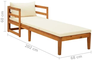 VidaXL Leżak z kremową poduszką, lite drewno akacjowe! 316312 - Sofy ogrodowe - miniaturka - grafika 9
