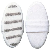 Rękawice i gąbki do kąpieli - Titania Titania kąpielowa gąbka do masażu z konopi i frotte, biała i beżowa w paski, owalna - miniaturka - grafika 1