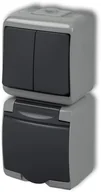 Wyłączniki światła i elektryczne - Karlik JUNIOR - Łącznik świecznikowy z gniazdem hermetycznym (klapka grafitowa) (popielaty / grafitowy) 30WGHH-2p - miniaturka - grafika 1