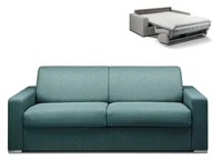 Sofy i kanapy - Vente-Unique 4-osobowa kanapa z ekspresowym mechanizmem rozkładania z tkaniny CALITO - Kolor: niebieski - Wymiary miejsca do spania: 160 cm - Materac 14 cm - miniaturka - grafika 1