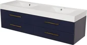 Szafki łazienkowe - Gante Szafka wisząca z podwójną umywalką granatowy mat 160 cm Belli Gold BEL-GN-U160/50/4+NELA - miniaturka - grafika 1