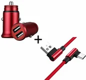Ładowarki samochodowe - Shot Case Pack für Samsung Galaxy Tab S6 Smartphone typ C Kabel 90 Fast Charger + Mini Dual zapalniczka (czerwona) - miniaturka - grafika 1