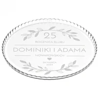 Tace i patery - Murrano Patera szklana na ciasto bez nóżki grawer dla pary na 25 rocznicę PATR2-015 - miniaturka - grafika 1