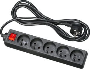 HBF domowy Elgotech z wyłącznikiem 5 gniazd z uziemieniem 3 m czarny - Przedłużacze i rozgałęźniki - miniaturka - grafika 3