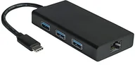 Huby USB - Value 12991109 USB 3.1 Typ C konwerter do Gigabit Ethernet i Hub 3 X USB 3.0 Typ A Czarny 12991109 - miniaturka - grafika 1