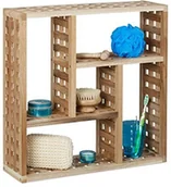 Półki łazienkowe - Relaxdays regał do łazienki, orzech włoski z 5 półkami, do łazienki, przedpokoju i salonu, wys. x szer. x głęb.: 50 x 50 x 15 cm na ścianę, naturalny 10021315 - miniaturka - grafika 1