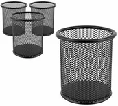 Pojemniki biurowe - D.Rect Metalowy pojemnik na długopisy, 24 sztuki, okrągły uchwyt na długopisy z metalu, siateczka wielofunkcyjny, do długopisów o średnicy 91 mm, czarny - miniaturka - grafika 1