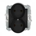 Gniazdka elektryczne - Karlik Mechanizm gniazda podwójnego do ramki bez uziemienia bez przesłon torów prądowych) czarny mat MINI 12MGPR-2 - miniaturka - grafika 1