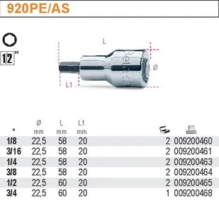Beta NASADKA 1/2" Z KOŃC.TRZPIEN.6-KĄTNĄ 3/8" 920PE/AS/3/8 - Klucze i nasadki - miniaturka - grafika 2