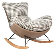 Fotele - King Home Fotel bujany OTILIA brązowa pepitka - drewniane płozy, ekoskóra KH.34037 - miniaturka - grafika 1