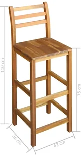 vidaXL Krzesła barowe, 2 szt., lite drewno akacjowe, 42 x 36 x 110 cm - Taborety i hokery - miniaturka - grafika 5