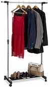 Wieszaki i stojaki - Relaxdays wieszak na ubrania na kółkach, wózek na ubrania z drążkiem na ubrania i półką, regulacja wysokości: 96-162 cm, srebrny - miniaturka - grafika 1
