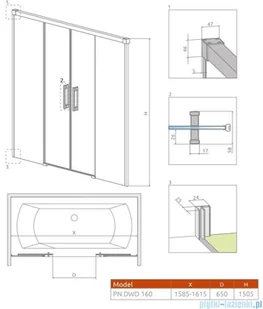Radaway Idea Black Pn Dwd parawan nawannowy 160cm przejrzyste 10004160-54-01 | - Akcesoria do armatury i ceramiki - miniaturka - grafika 2