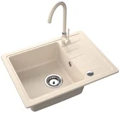 Zlewozmywaki - Zlewozmywak granitowy Gracia 1-komorowy z krótkim ociekaczem i baterią piaskowy ZYGZ711A - miniaturka - grafika 1