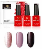 Lakiery do paznokci - Bluesky Żel Polish, zestaw lakierów do paznokci, zima Pinks. Dark Burgundy A007, muszsk Pink A044, You're A Gem Platinum 20. 3 x 5 ml różowy, czerwony, brokat, Nude Minis-A007-A044-Platinum20 - miniaturka - grafika 1