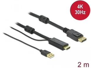 Delock Kabel HDMI(M) -> DISPLAYPORT(M) 4K 2M ZASILANY USB A(M) czarny 85964 - Kable - miniaturka - grafika 2