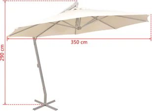vidaXL Parasol ogrodowy, wiszący, 350 cm, słupek aluminiowy, piaskowy - Parasole ogrodowe - miniaturka - grafika 16