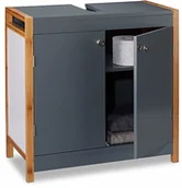 Szafki łazienkowe - Relaxdays szafka pod umywalkę z bambusową ramą, regulowana półka, wycięcie, wys. x szer. x gł.: 60 x 60 x 29 cm, kolor szary. - miniaturka - grafika 1