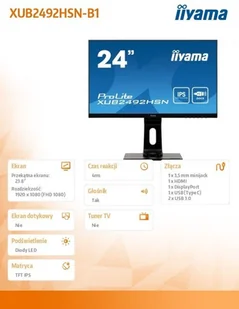 IIYAMA ProLite Czarny (XUB2492HSN-B1) - Monitory - miniaturka - grafika 5