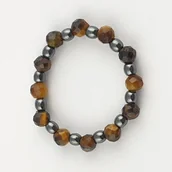 Wróżbiarstwo i radiestezja - Fraida.pl Pierścionek elastyczny na czakram 3 (Tygrysie oko i Hematyt) PE-003 - miniaturka - grafika 1