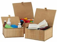 Pudła i pojemniki do przechowywania - Relaxdays kosz do przechowywania 3-częściowy zestaw, z pokrywką i zapięciem na rzepy, koszyk bambusowy, wys. x szer. x gł., STANDARD 10024308_126 - miniaturka - grafika 1