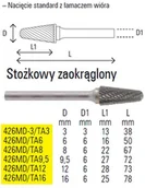 Pilniki - Beta PILNIK OBROT.Z WĘGLIKA STOŻK.ZAOKR.3MM 426MD-3/TA3 - miniaturka - grafika 1