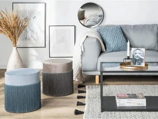 Beliani Puf z frędzlami 36 cm beżowy VIRGINIA - Taborety i hokery - miniaturka - grafika 2