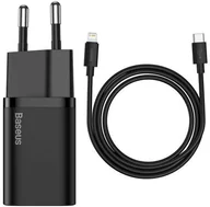 Ładowarki i akumulatory - Baseus Ładowarka sieciowa usb-c baseus super si quick charger 1c 20w z przewodem lightning 100 cm czarna AMI-BAS23005 - miniaturka - grafika 1