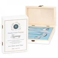 Sztućce dla dzieci - Murrano Zestaw sztućców dla dzieci w drewnianym etui nadruk na chrzest SZT-SPDR_DRS-UV-034 - miniaturka - grafika 1